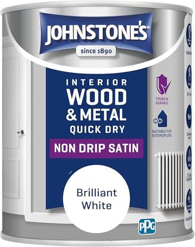 Johnstone's - Quick Dry Satin - Brilliant White - Satin Finish - Water Based - Interior Wood & Metal - Radiator Paint - Low Odour - Dry in 1-2 Hours - 12m2 Coverage per Litre - 0.75 L (Pack of 5)