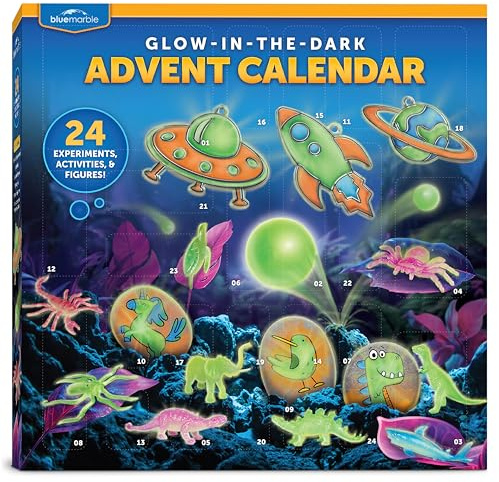 Blue Marble 2026 Glow In The Dark Advent Calendar – Countdown Calendar with 24 Science Activities, Experiments & Animal Figures | Fun & Educational Kids Advent Calendar