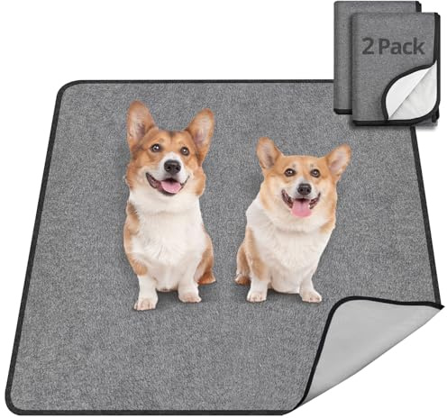 TAIKURA Tvättbara kissdynor för hundar, återanvändbara hundkuddar, halkskydd, kissdynor, tung absorptionsförmåga, valp, kissdynor, snabbtorkande (2, 122 x 122 cm)