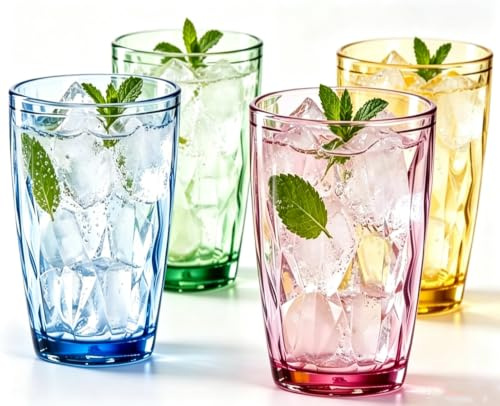 RAONEUS Plastic Glasses Unbreakable Tumblers Coloured Glasses for Kids Acrylic Glasses Drinking for BBQ’s,Camping,Picnic,Birthday Party,Everyday Use (500ml Color)