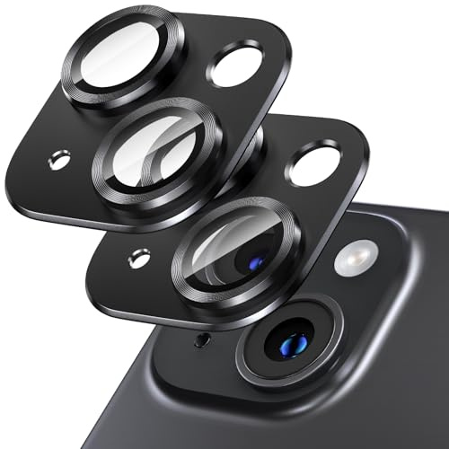 Giftorld [2 Pack Camera Lens Protector for iPhone 14/14 Plus,9H Tempered Glass,Aviation Aluminum Plate Cover,Night Circle,HD Clarity,Case Friendly,Easy Installation-Black