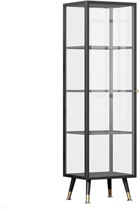 Vitrine Aus Glas Glasvitrine Stehend Vitrine Vitrinenschrank Küchenschrank Sammlerstücke Ausstellungsvitrine Aus Hartglas Spielzeug Organizer Für Sammlerstücke Bücher Wein(Nero,15.7x11.8x53.1in)