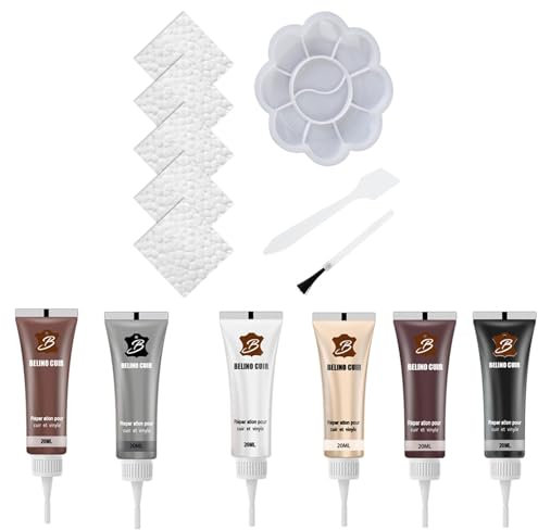 Lederreparatur Creme, 6 Farben Fiussigleder Reparatur Set,Lederfarbe Lederfärbemittel für Leder, Echtleder, Naturleder, Kunstleder und Textil zum Abdecken kleinerer Defekte 20 ml (7)