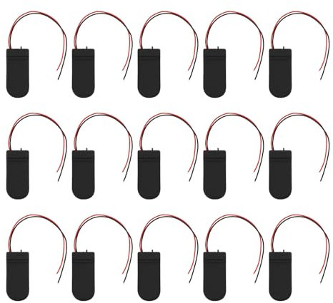 The Lord of the Tools Knopfzellenhalter, Doppelabschnitt, geschlossener Batteriehalter mit Schalter, Kunststoff-Batteriehalter, 2 x 3 V, für CR2032-Batterie-Installation, 15 cm, Schwarz, 15 Stück