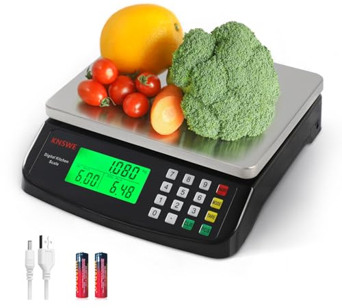 KNSWE Large Kitchen Scale Black 40KG/88LB Commercial Food Scales Digital Weight for Cooking Meat Baking Bread Price Computing 304 Stainless Steel with Parts Counting Deli Stores Tare Function