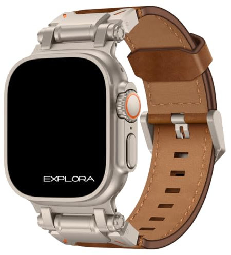 Premium Lederarmband Explora für Apple Watch Ultra 3 Armband für Apple Watch Ultra 2 Armband Leder für Serie 10 I 11 (44mm 45mm 46mm 49mm) (Titan|Braun)