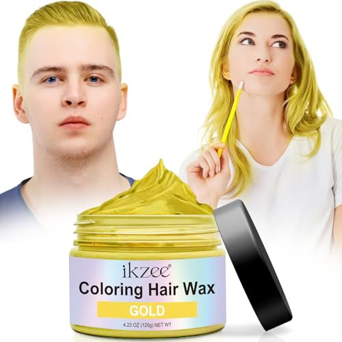 Teinture Lavable Cheveux 220g Teinture pour Cheveux Temporaire, Hair Wax Color Cire de Couleur pour Cheveux Lavable pour Hommes et Femmes, Fête, Festival Cosplay Halloween (Or, 120g)