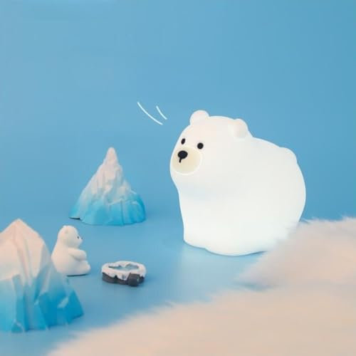 Indoor Motion Adapter Little White Bear Silicone Night Light Colorful Light Soft Light Eye Sleep Lamp Ornaments Polar Bear Pat Night Light Star Projector (White, 12x8.8x10.7cm)
