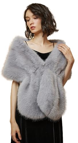 BEAUTELICATE Estolas para Bodas Fiesta Chal de Piel Sintética Mujer Nupcial Chaqueta Bolero Invierno para 1920s Novia Vestido de Noche (Gris)