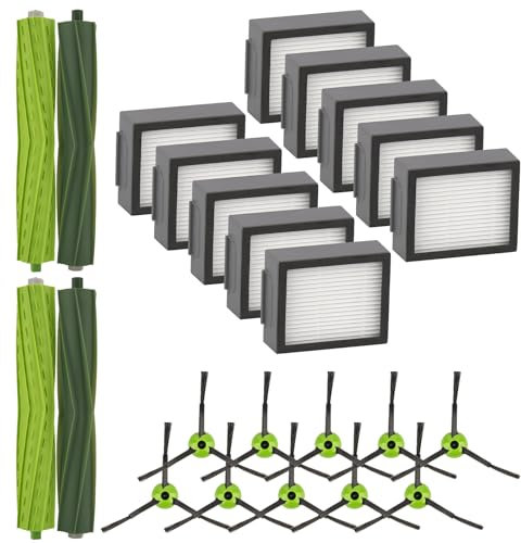 (24 Pezzi) Combo i5 Parti di Ricambio Compatibili con iRobot Roomba Combo i5, i5+, j5, j5+ Robot Aspirapolvere, 4 Spazzole a Rullo in Gomma, 10 Spazzole Laterali, 10 filtri HEPA, i5 Accessori Kit