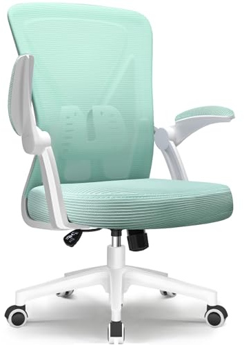 Bürostuhl, Schreibtischstuhl mit klappbare Armlehnen, Bürostuhl Ergonomisch Testsieger mit Lendenwirbelstütze Rückenschonend, Höhenverstellbare stuhl, Drehstuhl mit Wippfunktion,Türkiser Netzstuhl