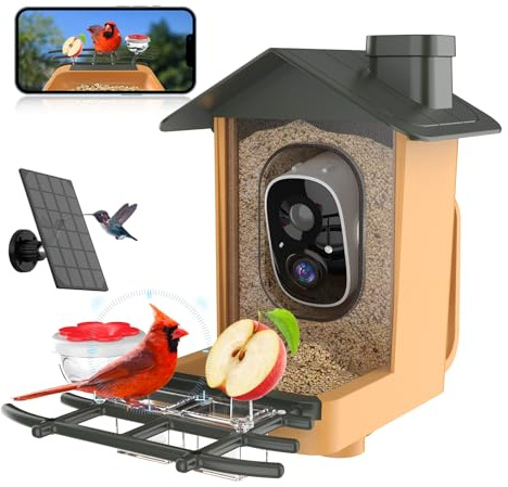 Vogelfutterhaus mit Kamera 2K HD Vollfarbe Nachtsicht KI Vogelerkennung Sofortiger Benachrichtigung Automatisch Aufnahme von Vogelvideos, Vogelhaus mit Kamera Solarbetrieben