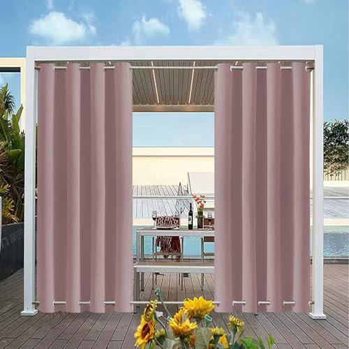Wasserdichte Outdoor-Vorhänge für Terrasse, mit Ösen, oben und unten, wetterfest, wärmeisoliert, Privatsphäre, Verdunkelungsvorhang für Veranda, Pavillon, Rosa, 132 x 250 cm, 1 Paneel