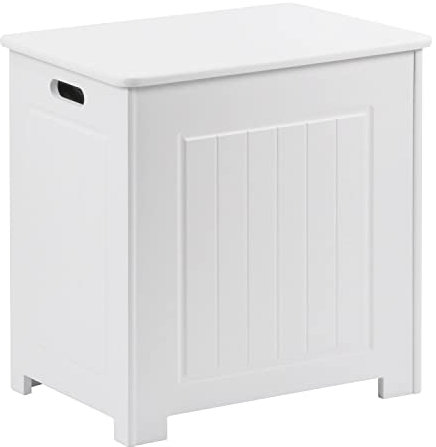 LIVHOME Wooden Laundry Hamper with Lid, Free-Standing Storage Box and Clothes Organizer, White