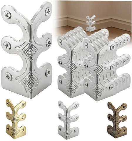 Skiffers Baseboard Corner Protectors, 12PCS Vintage Metal Corner Solid Brass Board Corner for Decorative Cover, Suitable for Living Room Bedroom and Kitchen Decorative Accessories (Silver)