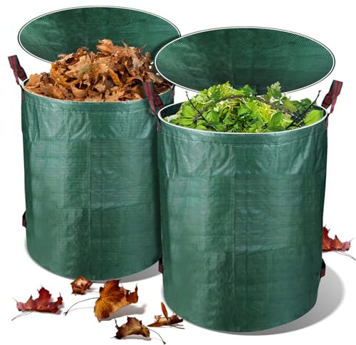 ISOISL 2X Gartenabfallsack, 272L Gartensack mit 4 Stabilen Griffe, Selbststehend Faltbar Laubsack Groß Robust, mit Deckel verschließbar, Gartensäcke für Gartenabfälle, Laubabfal, Grünschnitt