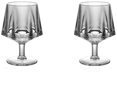 FOOLS ALIBAI Lot de 2 verres à brandy et cognac à tige courte en polycarbonate pour bourbon, scotch, tequila, armagnac, rhum, bière, liqueur (transparent)