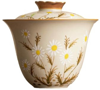 Kung-Fu-Tee-Set, handbemalt, Chrysanthemenreim und Glockenblume, 12 l, Gras und Holz, grau glasierte Keramik, Kung-Fu-Tee-Set – Deckelschale [einfach]