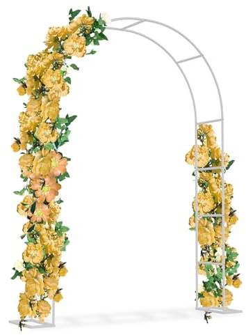 Froadp Arco para rosas de metal 192 x 38 x 240 cm, arco con recubrimiento de polvo en blanco, resistente a la intemperie, para plantas trepadoras, jardín, boda y terraza