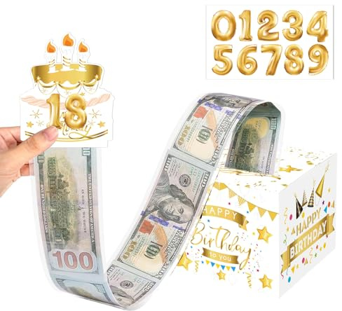 FOSDICK Geldgeschenke Verpackung Geschenkbox, Weiß Gold Geldgeschenk Box, DIY Geld Rolle Überraschungsbox, Geldbox Geburtstag, Geschenkkarton, Geschenk Box mit Ziffern Aufkleber für Alle Altersgruppen