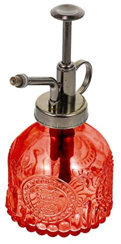 Outanaya Spruzzatore per Fiori in Vetro Pompa Vintage per Irrigazione da Giardino e Piante da Interno, Annaffiatoio in Rilievo Rosso Beccuccio in Ottone, Nebulizzatore ad Alto Volume