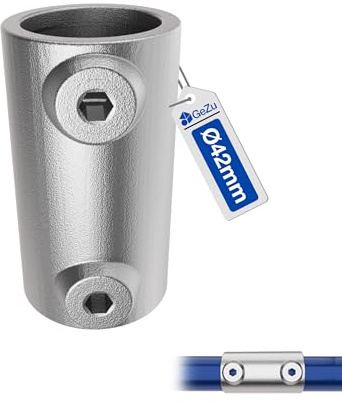GeZu Impex Connettore Esterno Inline Ø42mm Zincato a Caldo Argento Unione Esterna Abbraccio a Chiave Fitting per Tubo Connettore Dritto