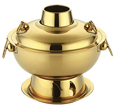 GZKDKZB Chinesischer Kupfer-Hotpot, elektrische Fondues, 1,8 Liter, Edelstahl-Hotpot, chinesisches Fondue, Lamm, chinesischer Holzkohle-Hotpot, Outdoor-Kocher, Picknick-Kocher (golden)