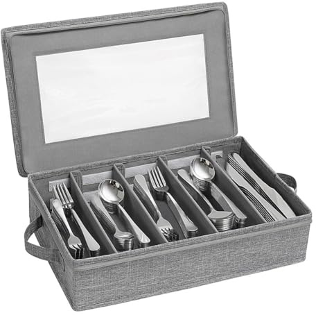 Uxsjakjsd Caja para Guardar Cubiertos, Organizador de Cubiertos con Tapa con Cremallera, Estuche para Cubiertos de 5 Compartimentos con Divisor Ajustable y Asa.