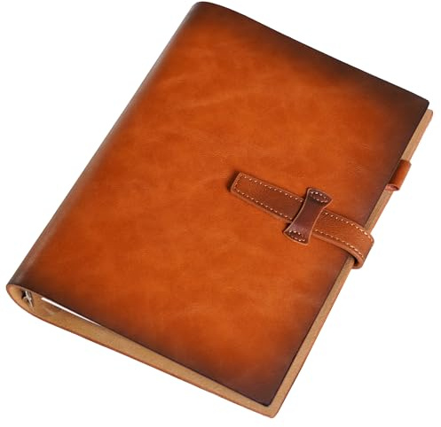 Nachfüllbares A5-Leder-Notizbuch, wiederverwendbares Leder-Tagebuch, Vintage-Organizer mit 6-Ring-Ordner, 120 Seiten, liniertes Papier&Tasche, für Schriftsteller, Geschäft, Arbeit, Studium,Hellbraun