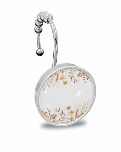 Shower Curtain Hooks Set of 12 Autumn Rustic Flowers Plants Decorative Rings for Bathroom Stainless Steel Rustproof Roller Shower Curtain Hangers for Bathtub