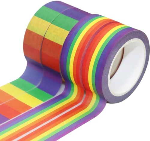 CGLRybO Washi Tape Regenbogen Klebeband 4er Pack DIY Dekoratives Streifenband Klebeband Bunt Farbiges Washitape für Basteln Notizbücher Fotoalben Und Papierdekorationen