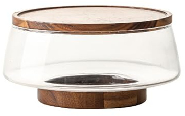 BSKJMMP Ensaladera grande de vidrio con tapa, base de madera, versátil para aperitivos, postres, pastas, fiestas de cocina