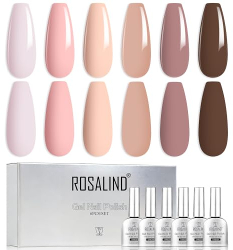 ROSALIND UV Nagellack, 6 Farben Violett Nude Hellrosa Braun Gel Nagellack Set Farbgel für Gelnägel Soak Off UV Gel Nail Polish für Maniküre Nageldesign