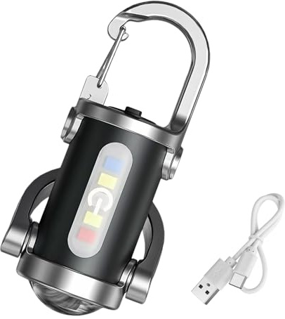 Mini Keychain Flashlight, Rechargeable Keychain Flashlight 500LM, Waterproof LED Rechargeable Torch with 3 Brightness Levels, Strobe, Red/Blue Emergency Flash, USB-C Charging for Hiking Outdoor EDC