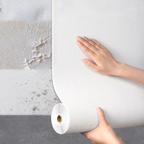 Selbstklebende Tapete, Isoliertapete-Rollen Feuchtigkeitsbeständig, Dämmtapete für Staubige und Feuchte Abblätternde Innenwände, 3mm Schaumstoff Wärmetapete(Weiß,50 x 6000 cm)