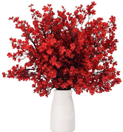 DabbOo 6 buktar konstgjorda blommor, konstgjorda växter för utomhusbruk, konstgjord silkesblomma, slöja, kunstblommor, vår, lämplig för hem, bröllop, trädgårdsdekoration (röd)