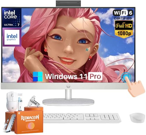 HP 2026 27 inch All-in-one Desktop PC, FHD Anti-Glare Touchscreen, 12-Cores Intel Core Ultra 7 255U, 32 GB DDR5 RAM, 1 TB Gen4 SSD, Adjustable, WiFi 6, Bluetooth 5.3, Win 11 Pro, for Business &Student