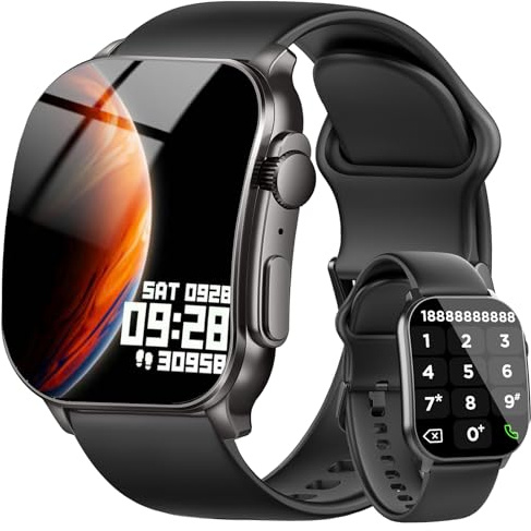 Smartwatch Damen Herren, 2.01 HD AMOLED Curved Smartwatch mit Bluetooth-Anrufe, Fitnessuhr mit Pulsmesser Schlafmonitor Schrittzähler, IP68 Wasserdicht, Lange Akkuleistung, Smart Uhr für iOS Android