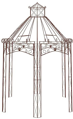 Pavillon de jardin marron vieilli 400 x 258 x 378 cm en fer forgé | Arche rampante, structure d'ombrage, design vintage, idéal pour roses et vignes