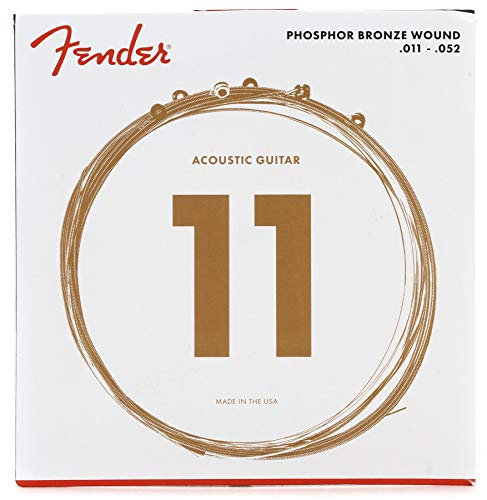 Fender 60CL Corde per Chitarra Acustica in Bronzo Fosforoso, Custom Light, .011-.052, Tono Ricco e Caldo, Lunga Durata, Anima Esagonale, Set con Pallina