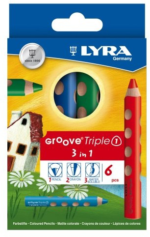 Lyra Groove Triple 1, 6er Sortiment, Aquarellstift, Farbstift, Wachsmalkreide - Mine Ø 10 mm