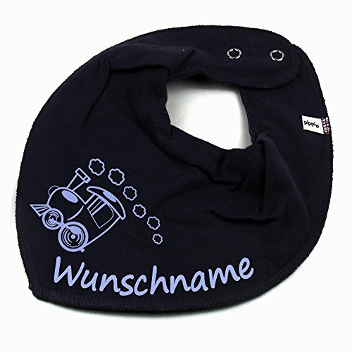 HALSTUCH mit Namen oder Text personalisiert für Baby oder Kind aus Baumwolle in Einheitsgröße Lokomotive