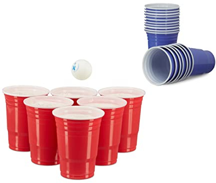 Relaxdays 100 x Beer Pong Becher in Rot und Blau, Getränkebecher 473 ml / 16 oz, Partybecher US College Style, red, Blue