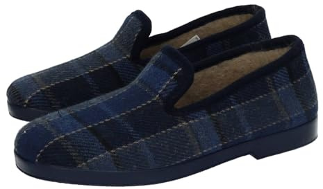 CHAPINES 91-Z Zapatillas de Casa de Paño a Cuadros para Hombre, Color Azul Hombre Zapatillas CASA