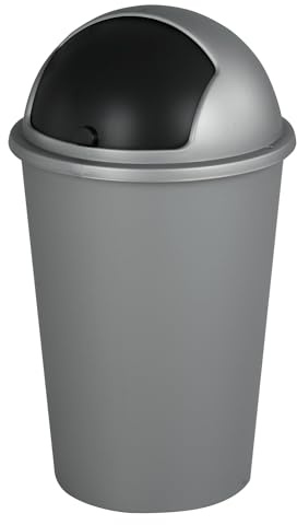 Home4You Mülleimer mit Schiebedeckel - 50 Liter Fassungsvermögen - Kunststoff - Schwarz - Silberfarben - Abfalleimer Kosmetikeimer Badezimmereimer