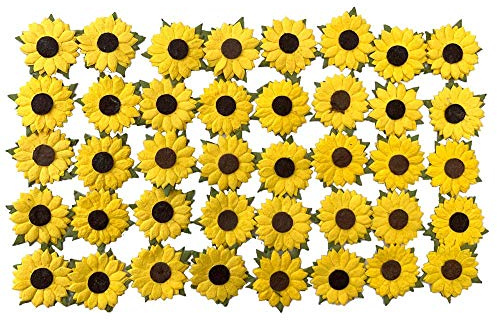 Handgefertigte Sonnenblumen, Maulbeerpapier, Blumen, 3,2 x 3,2 cm, gelb mit brauner Mitte, 50 Stück, ideal für Scrapbooking und kreative Bastelprojekte