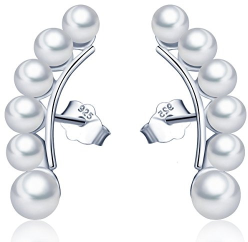 Infinite U Damen 925 Sterling Silber Kunstperle Ohrklemme Crawler Ohrstecker Kletterer Ohrstecker