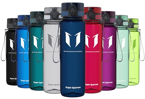 Sparrow Gourde Sport 500ml/750ml/1L - sans BPA - Tritan Plastique Bouteille | Étanche, Gourdes eau, Légère, Lave-vaisselle, Flip Top 1-Clic, Ergonomique, École, Sport, Fitness, Gym, Running, Randonnée