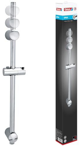 tesa SPAA Duschstange, verchromt, Duschkopfhalter höhenverstellbar, inkl. Klebelösung, Länge der Stange: 705mm