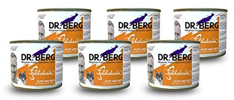 Dr. Berg FELIKATESSEN Pute & Ente: getreidefreies Nassfutter für Katzen - 75% Fleischanteil - extra verträglich und lecker durch natürliche, hochwertige Zutaten (6 x 200 g)